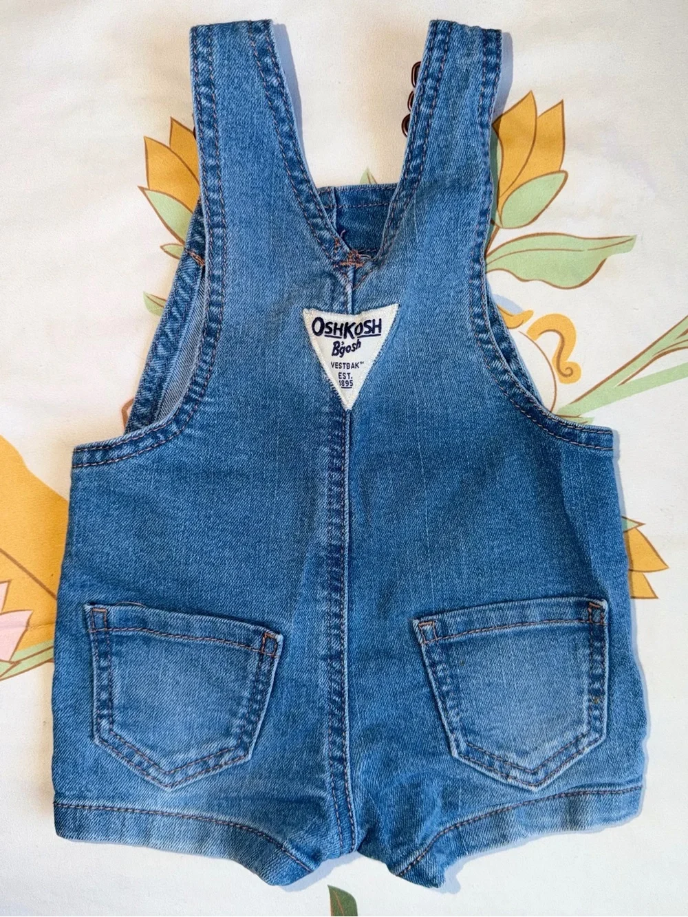 Vintage Y2K OshKosh B'gosh Denim Shortalls Embroidered Flowers Vestbak Size 3M